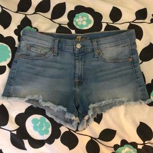 7 for all mankind denim fringe shorts